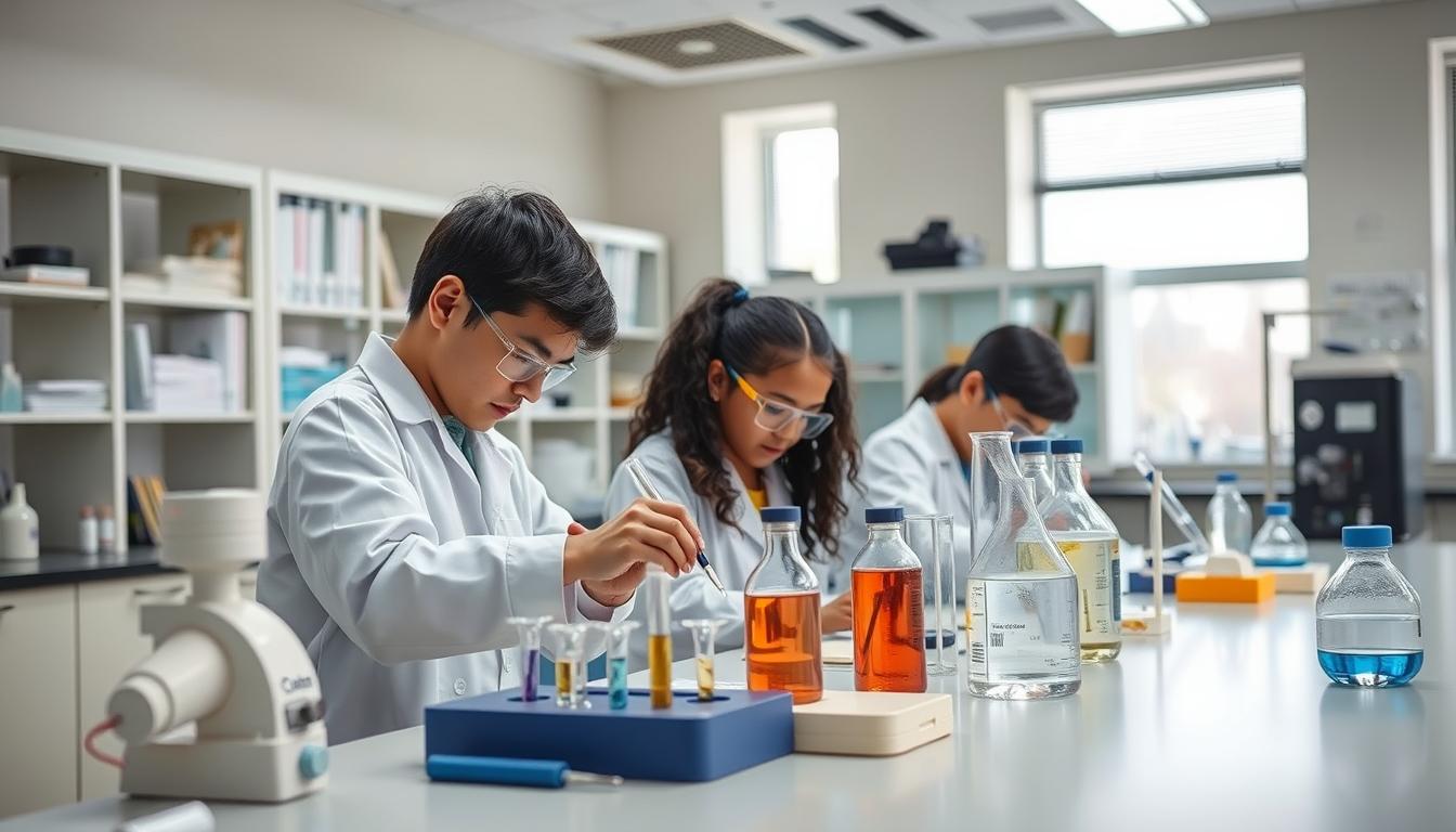 Students studying together in modern classroom